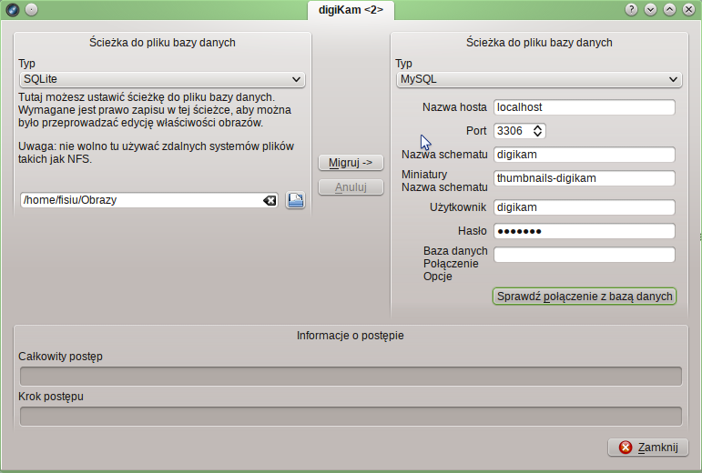 Migracja sqlite do mariadb w digiKam